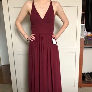 Lace Back Long Burgundy Dress
